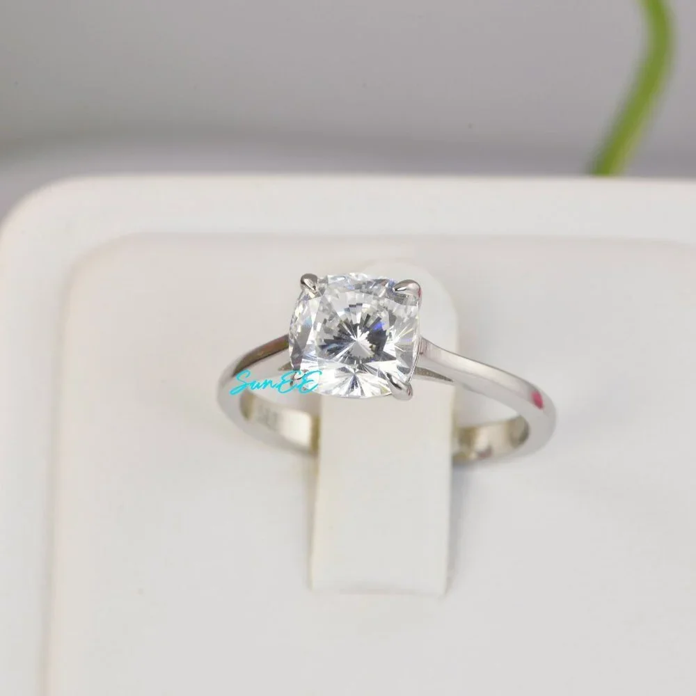 REAL MOISSANITE DIAMOND 3.0ct CUSHION CUT WEDDING ENGAGEMENT RING